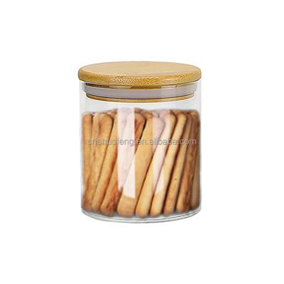 China Wholesale Sustainable 0.5L Glass Food Storage Container Round Airtght Glass Jar With Bamboo Lid For Food for sale