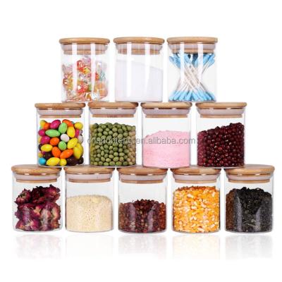 China Handmade Custom Size Clear Glass Storage Jar Canister Viable With Bamboo Lid For Food for sale