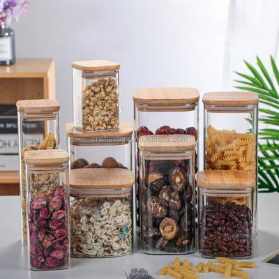 China Cheap Viable Empty Clear Food Spice Honey Glass Container Jar With Square Lid Storage For Home Kitchen for sale