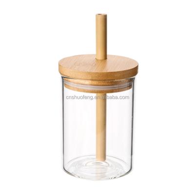 China Custom Sustainable Bamboo Water Glass Silicone Lid Capacity Drinking Bottle With Straw For Adults for sale