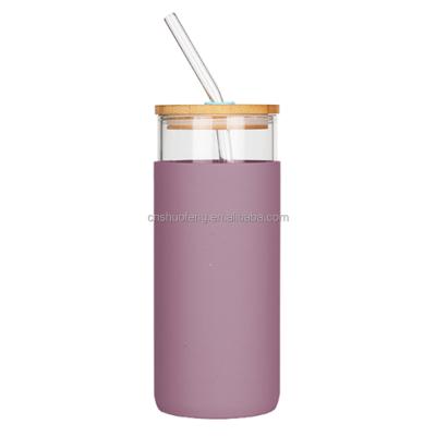 China Viable Custom Design Water Tumbler Bottle With Bamboo Lid And Silicone Glass Sleeve For Outdoor Use for sale