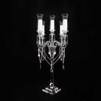 China Luxury Five Head Crystal Stand Of Wedding And Home Decor Tall Candlesticks With Bead Curtain Tall Candelabras For Wedding Table Centerpieces Home Decor for sale