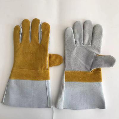 China Safety Work Welding Gloves Scare Cotton Fleece Palm Glove Heat Resistance Split Leather Working Welded Glove for sale