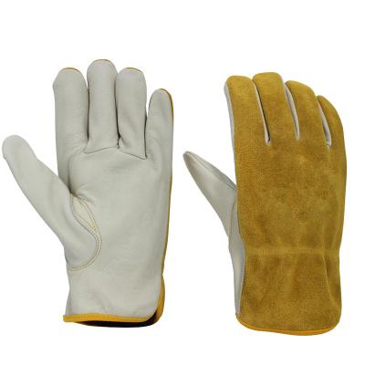 China Durable And Comfortable Safety Gloves Beige Leather Protective Cow Grain Cowhide Driving Working Gloves for sale