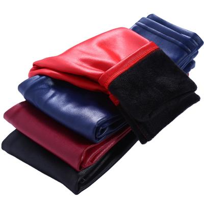 China Color Fade Proof Kids Winter Leggings For Girls Boys Warm Thick Faux Leather PU Pants Kids Elastic PU Pants Slim Trousers Autumn Pencil Pants for sale