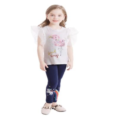 China New arrival factory wholesale girls T-shirt unicorn gaiters cotton pajamas two-piece suit for sale