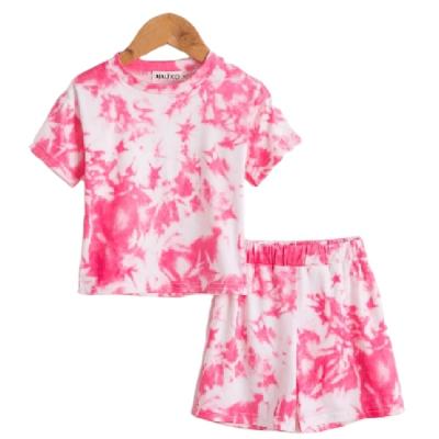 China Casual Girls Summer Casual Color Tie Dye Printed Short Sleeve Pants Two Piece Suit for sale