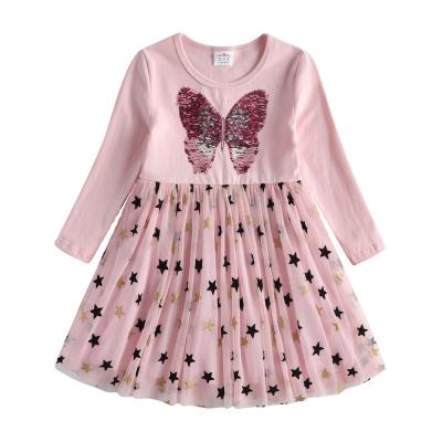 China Washable Autumn Girls Dress Butterfly Sequins Kids Sleeveless Long Dresses Girls Party Clothes Birthday Dresses for sale