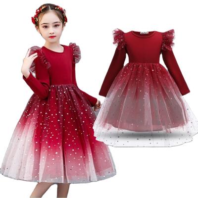 China Anti-wrinkle Girls Winter Dresses For Kids Wedding Party Gorgeous Mesh Tulle Tutu Clothes Christmas Long Sleeve Sequin Dress for sale