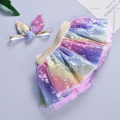 China 0-6 Years Girl Breathable Sequin Rainbow Tutu Skirt Princess Half Length Skirt Colorful Photo Costume for sale