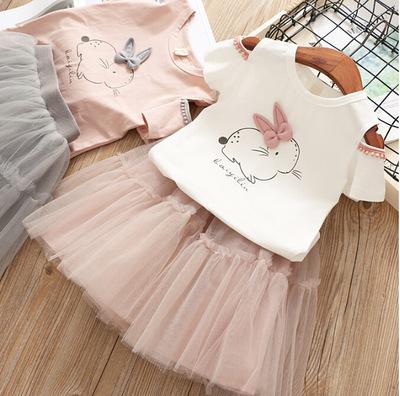 China New Girls Anti-Wrinkle Skirt Cartoon Suit Skirt Puffy Skirt Rabbit Strapless Short Sleeve T-shirt Girls Clothes Kids Baby Clothes 2 Piece Set for sale