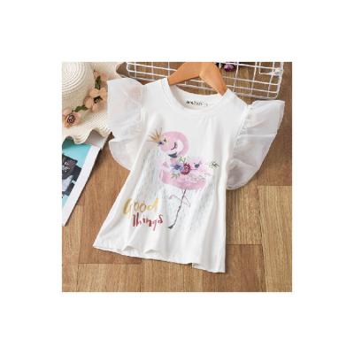 China Shortly Manufacturer Supply Summer Girls White Animal Print O-neck Cotton T-shirt for sale