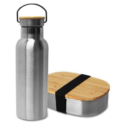 China 500ml/600ml SS Sustainable Water Bottle With Bamboo Lid And Bento Box Set for sale