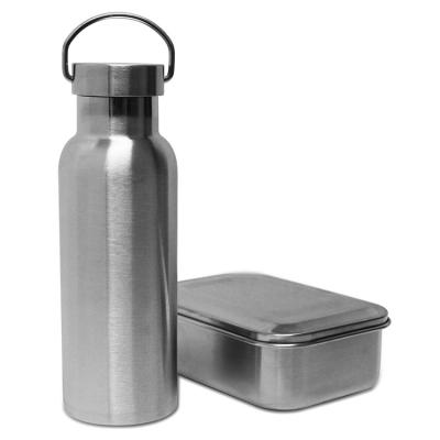 China Sustainable SS Water Bottle With SS Lid And Bento Box Set For Camping for sale