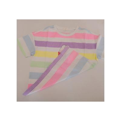 China Factory Wholesale Breathable Summer Short Sleeve Girls Tops Color Striped Kids T Shirts for sale