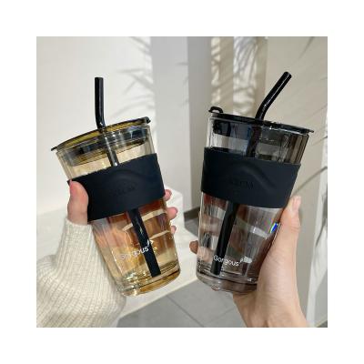 China Modern INS Style Glass With Cover Milk Tea Straw Water Cup Coffee Cup for sale