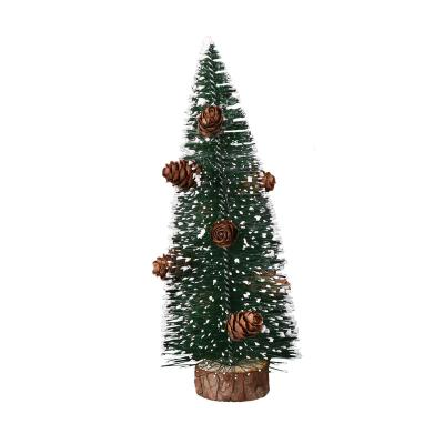 China Plastic Christmas Table Decorations Green Christmas Decoration White Frost With Larch Mini Christmas Tree for sale