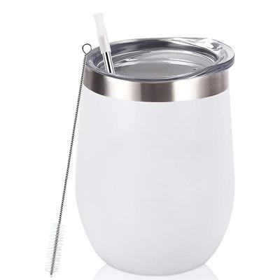 China WITH LID stainless steel wine tumbler, double wall vacuum insulated wine tumbler with lid and straw, stemless stainless steel for sale