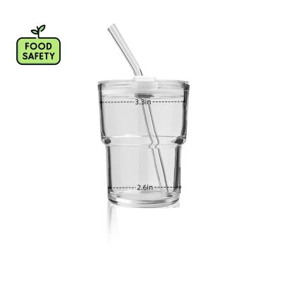 China Sustainable Bamboo Lids And Straw Can Shaped Glass Beer Iced Coffee Glass Mug for sale