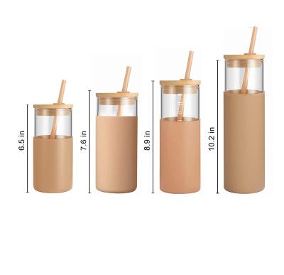 China Viable Glass Cups With Bamboo Lids And Glass Straw Beer Can Shaped Drinking Glasses Iced Tumbler Cute Coffee Glass Cup for sale