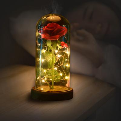 China Durable New Products Flower Eternal Roses Preserved Decorative Red Rose Flowers in Glass Dome with Led for Valentine's Day Gift for sale