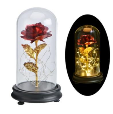 China 2021 Eternal Flower Rose Eternal 24K Gold Foil Flowers In Glass Dome With LED Light Gifts For Mother's Day Wedding Decor Dropshipping for sale