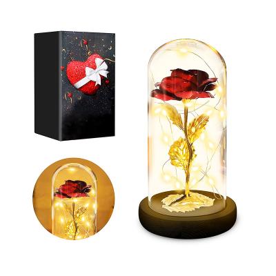 China Europe 24k Gold Dipped Forever Rose In Glass Dome With Single Long Stem Glass Rose for sale