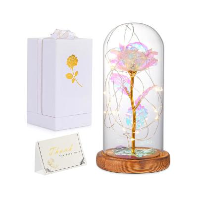 China 2021 Europe Galaxy Multicolor Led Enchanted Rose Dome Flower For Valentine's Day Birthday Anniversary for sale