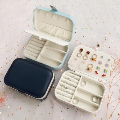 China Luxury Jewelery Gift Travel Necklace Earrings Case Boxes Rings Jewelry Organizer Travel Keepsake PU Packaging Boxes for sale