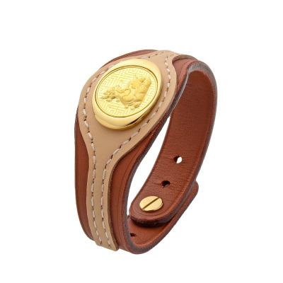 China Traditional Pixui Pattern Style 24K 1.5g Real Gold Foil Cowhide Bracelet High Quality for sale