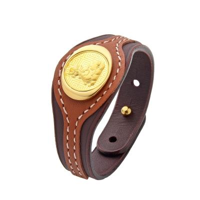 China Real Pixui Design Unique Traditional Pattern 24K Gold Foil Cowhide Bracelet for sale