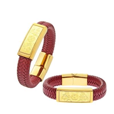 China Taiwan Manufacturer Traditional Leather Band 24K Gold Bangle 0.15g Gold Foil for sale