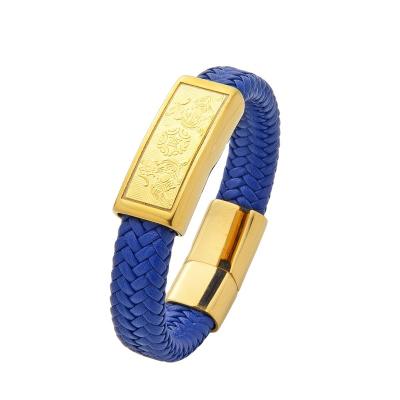 China Traditional Leather Band 24K Gold Bracelet With Stainless Steel Accessories for sale