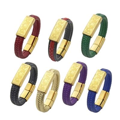 China Traditional Unique Design Wide Braided Leather Bracelet with Pure 24K Gold Leaf for sale