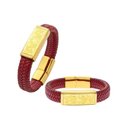 China Fashion Design Traditional Stainless Steel Leather Bracelet with 24K 0.15g Gold Leaf for sale