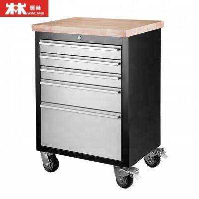 China Garage Shop Tools Stainless Steel Tool Chest With Rubber Timber Caster Cart for sale