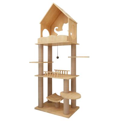 China Sustainable Custom Modern Large Wooden Cat Tree Tower Durable Cat Scratcher Climbing Toys For Indoor Cats for sale