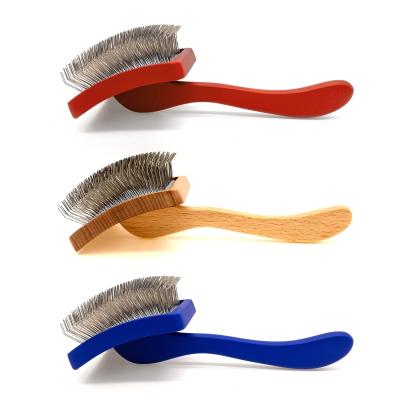 China Factory Wholesale Sustainable Colors Wooden Pet Wire Grooming Brush Pin Brush For Dogs And Extra Long Cats for sale