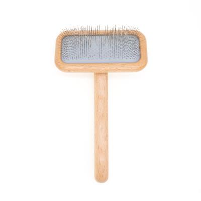 China Viable Curved Wooden Handle Pet Grooming Dog Slicker Slicker Brush With Air Cushion Super Soft Rubber Pet Brush for sale