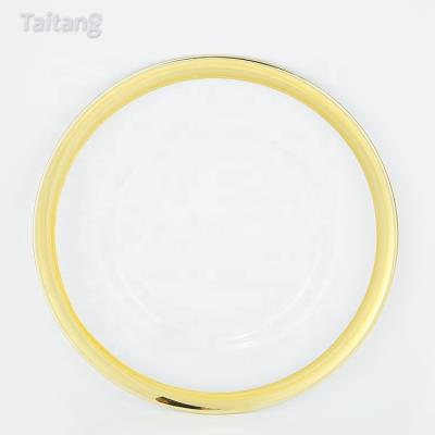 China Sustainable Clear Glass Charger Dish With Gold Trim For Wedding Party Decoration for sale