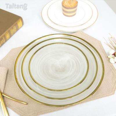 China 13 Inch Viable Wedding Decoration Gold Silver Glass Charger Plate Silver Clear Wedding Charger Plate for sale