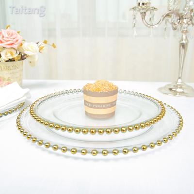 China Sustainable Embossed Silver Edged Glass Charger Dishes For Wedding for sale