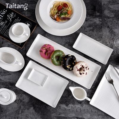 China Wholesale Disposable Popular Design Restaurant Luxury Plaid Texture Ceramic Tableware Sets for sale