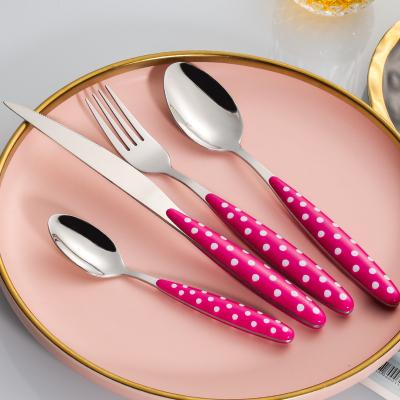 China Jieyang Viable Wholesale High Quality Stainless Steel Food Grade Cutlery Set Plastic Polished Teaspoon Dot Handle Buffet Knife Fork for sale