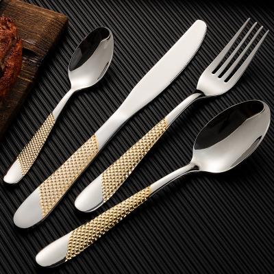 China Viable Stainless Steel Royal Hammer Set Tableware Stainless Steel Half Handle Knife, Fork And Spoon Gift Box Packing for sale