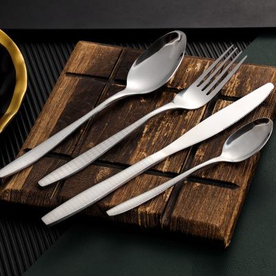 China Viable Export Bulk Stainless Steel Handle Knife Fork Spoon High Quality Modern Embossed Cutlery Set Reusable Cake Fork for sale