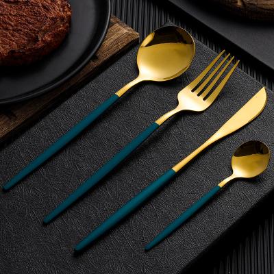 China Stainless Steel Spoon Plated Cutlery Set Multicolor Dinner Spoon High Quality Viable Royal Cutlery Knife And Fork Thin Handle for sale