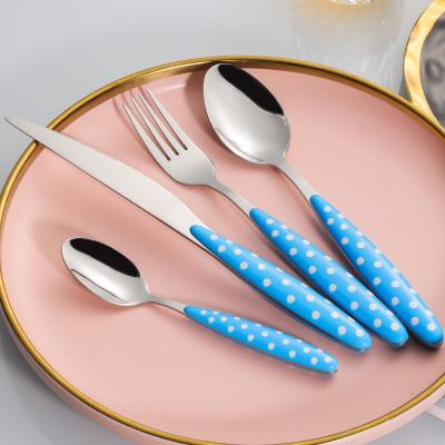 China Jieyang Viable Wholesale High Quality Stainless Steel Food Grade Cutlery Set Plastic Polished Teaspoon Dot Handle Buffet Knife Fork for sale