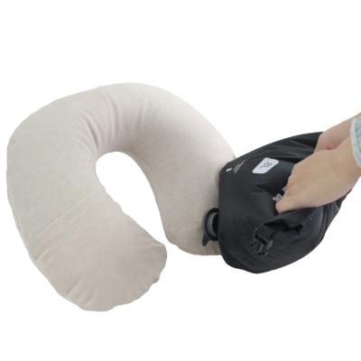 China Anti-Static Washable Airplane Comfort Travel Ez Travel Travelsky Inflatable Neck Pillow With Inflatable Bag for sale