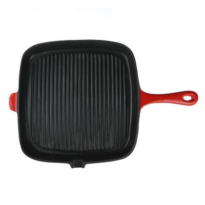 China Factory Viable Hot Sale Red Enamel Pan Enamel Pot Cast Iron Grill Steak Casserole for sale